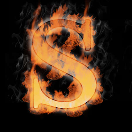 Burning Letter with true flames and smokeの写真素材