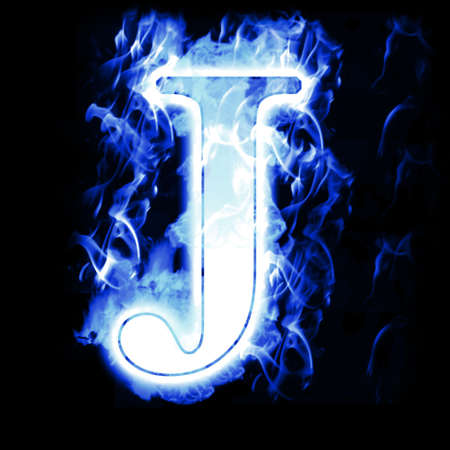 Burning Letter with Cold Blue flames - Ice Flame Alphabetの写真素材