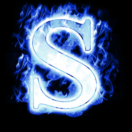 Burning Letter with Cold Blue flames - Ice Flame Alphabetの写真素材