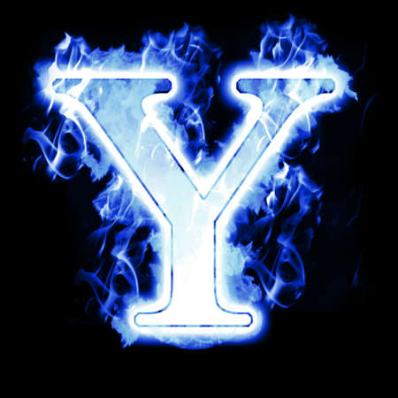 Burning Letter with Cold Blue flames - Ice Flame Alphabetの写真素材