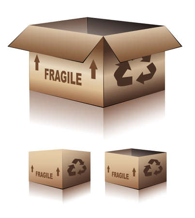 3D Shipping Boxes with reflection, Shadow and "fragile" text on sideのイラスト素材