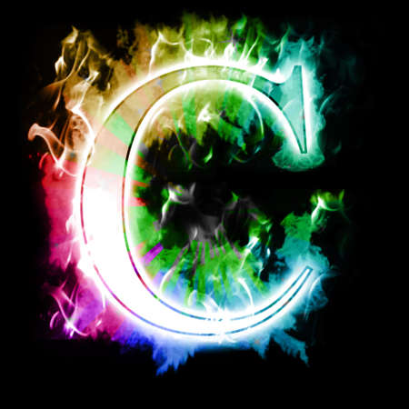 Burning Letter with Colorful Rainbow true flames and smokeの写真素材