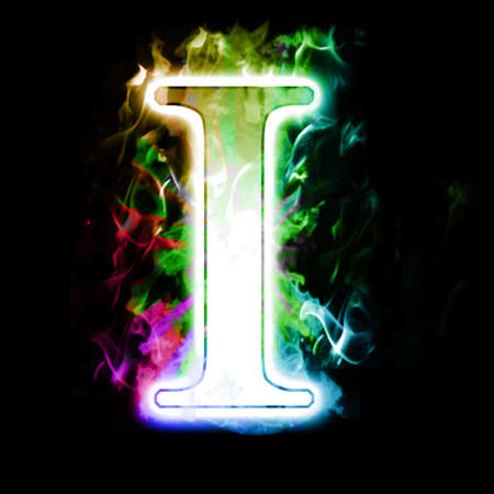 Burning Letter with Colorful Rainbow true flames and smokeの写真素材