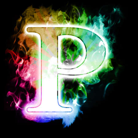 Burning Letter with Colorful Rainbow true flames and smokeの写真素材