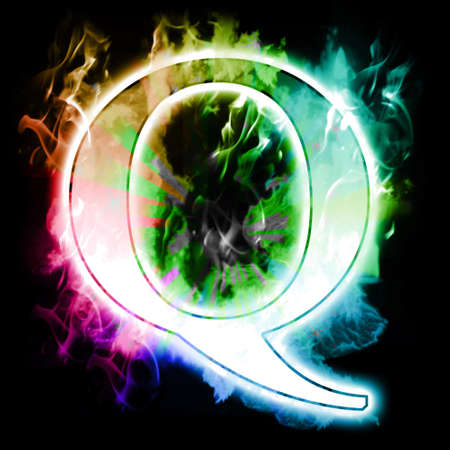 Burning Letter with Colorful Rainbow true flames and smokeの写真素材