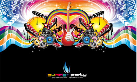 Rainbow Colorful Discoteque Event Flyer Black Versionのイラスト素材