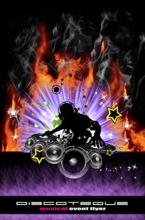 Abstract Discoteque Dj Flyer with Real Flamesの写真素材