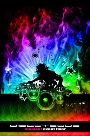 Abstract Discoteque Dj Flyer with Real Flamesの写真素材