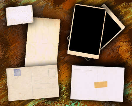 Grunge Style Photo Frames and post cards  on Dirty Colorful Backgroundの写真素材