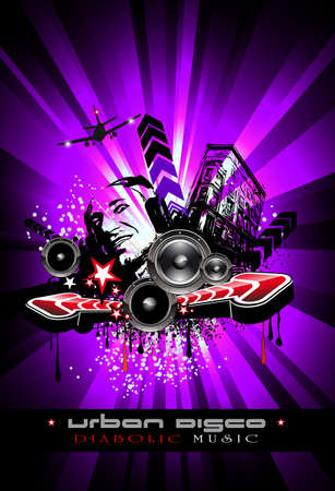 Urban Techno Music Event Background with Crazy DJ Shape for Disco Flyersのイラスト素材