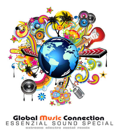 Global Music Event Abstract Background For Disco Flyersのイラスト素材