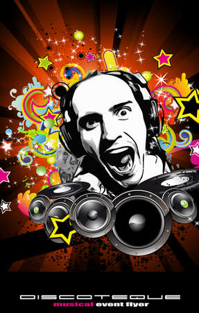 Abstract Colorful Music Event Background with Disk Jockey Shape for Discoteque Flyersのイラスト素材