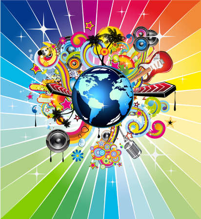 Global Music Event Abstract Background For Disco Flyersのイラスト素材