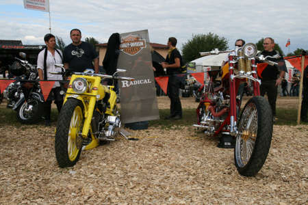 FAAKER SEE, AUSTRIA - SEPTEMBER 11: Custom motorcycles are shown at European Bike Week on September 11, 2010 in Faaker See, Austria. The event is billed as the largest European motorcycle event.のeditorial素材