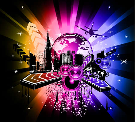 Urban Colorful Discoteque Event Background with abstract music elementsのイラスト素材