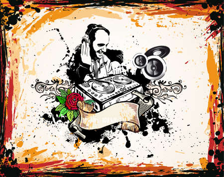 Abstract Grungy Old Vintage Style Disco Flyer with a lot of design elementsのイラスト素材