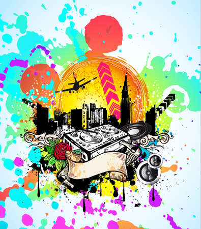 Abstract Grungy Old Vintage Style Disco Flyer with a lot of design elementsのイラスト素材