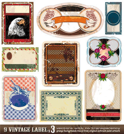 Vintage Labels Collection - 9 design elements with original antique style -Set 3のイラスト素材