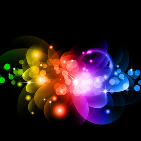 Abstract Glowing Circles of llight with Raibow Colours Backgroundのイラスト素材