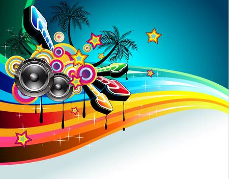 Tropical Disco Dance Background with music and fantasy design elementsのイラスト素材
