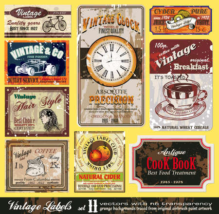 Vintage Labels Collection - nine design elements with original antique style のイラスト素材