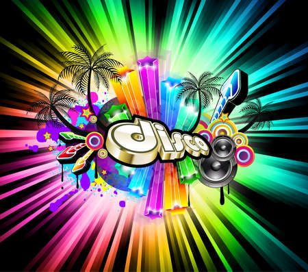 High Tech Music Disco Background with glowing Rainbow lightsのイラスト素材