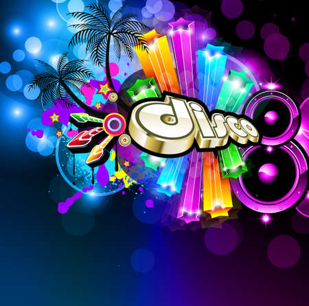 Music Disco Flyer for Dancing Event Posters with Rainbow Coloursのイラスト素材