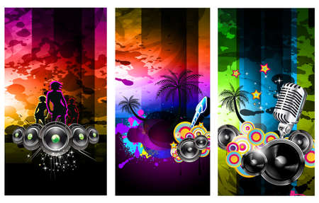 Set of 3 Music Party Disco Flyer with Exceptional Glow of lightsのイラスト素材