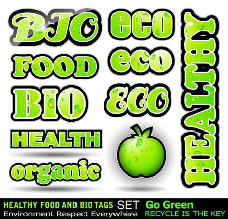 Bio tags or Stickers Collection with a lot of  Green  themed Stickersのイラスト素材