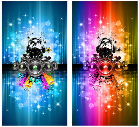 MAgic Lights Disco Flyer with DJ shape and a lot of starsのイラスト素材