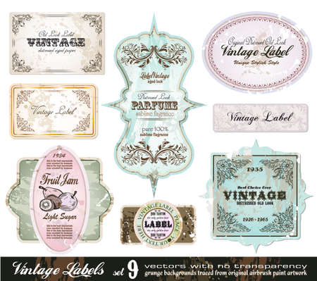 Vintage Labels Collection - 8 design elements with original antique style -Set 9のイラスト素材