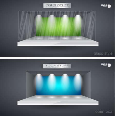 Showroom for product with LED spotlights and place for text or imageのイラスト素材