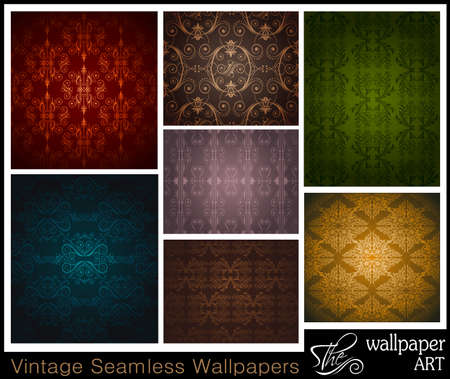 Stilish Set of 7 seamless vintage wallpapersのイラスト素材