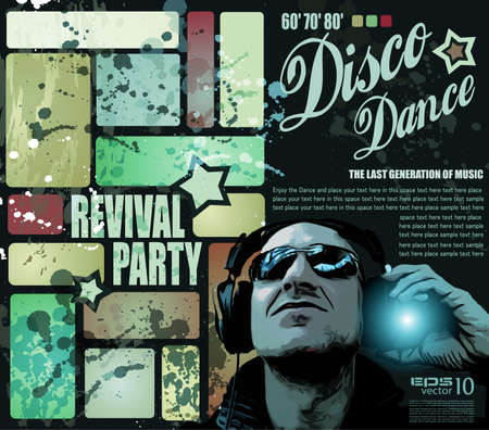 Retro' revival disco party flyer or poster for musical eventのイラスト素材