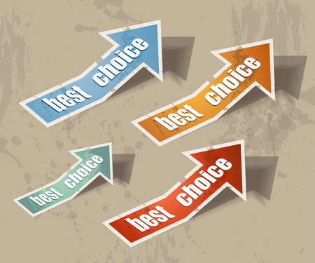 Distressed arrow "best choice" retrò style bubbles sticker. Shadows are transparentのイラスト素材