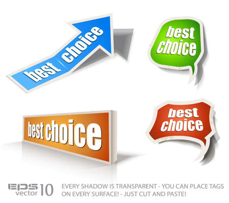 Set of "Best Choice" speech bubble sticker with transparent shadows, ready to be placed on every surface.のイラスト素材