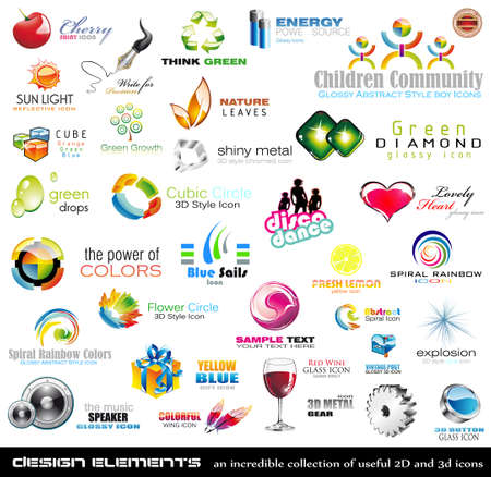 Mega collection of 2D and 3D quality design elements with a lot of variety ideal for business flyer and presentation,のイラスト素材