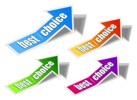 Set of "Best Choice" arrow sticker with transparent shadows, ready to be placed on every surface.のイラスト素材