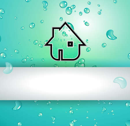 Green Real Estate water drops background for advertising of available bio houses or eco buildings for sale. Shadow is transparent.のイラスト素材