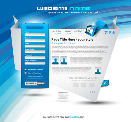 Origami Website - Elegant Design for Business Presentations with a lot of design elments and a login form.のイラスト素材