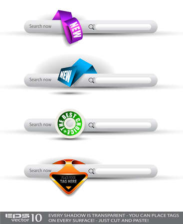 Set of modern original style search banners and web headers with various label tags for your text. Shadows are all transparents so you can place it on every surface.のイラスト素材
