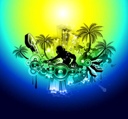 2012 New Year celebration background for music night disco Flyer or poster with a speaker elements and rainbow colours.のイラスト素材