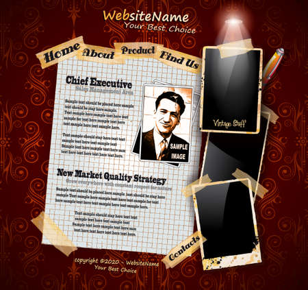 Photo Book Vintage Style Website Template with grungy background and distressed oll look photo frames. Shadows are transparentのイラスト素材