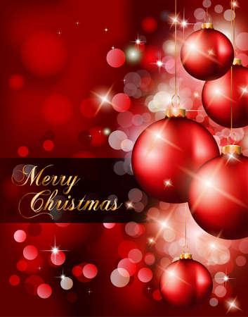 Elegant Classic Christmas Background with new red baubles and a lot of colorful glitters for a magic atmosphere. Idea for celebratiion or invitation flyers.のイラスト素材