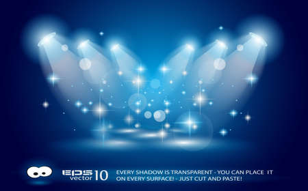 Magic Spotlights with Blue rays and glowing effect for people or product advertising. Every lights and shadows are transparent.のイラスト素材