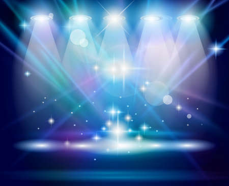 Magic Spotlights with Blue rays and glowing effect for people or product advertising. のイラスト素材