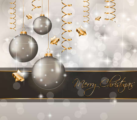 Elegant Classic Christmas Background with new baubles and a lot of colorful glitters for a magic atmosphere. Idea for celebratiion or invitation flyers.のイラスト素材