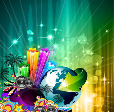 Poster Background for music international disco event with rainbow colours, abstract design elements and a lot of stars!のイラスト素材
