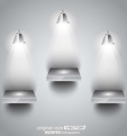 Shelf with LED spotlights with delicate look on a grey gradeientwallpaper. Shadows are transparent.のイラスト素材