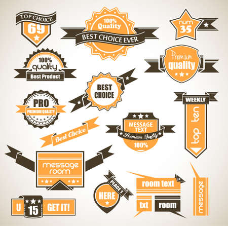 Premium Quality Labels - Collection of retro bi-colours vintage labels with several slogans: Best Choice, Premium Quality, Top Choice and so on.のイラスト素材